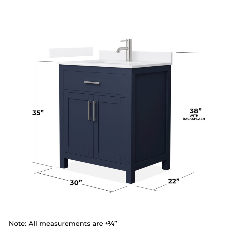 Beckett 30" Freestanding Single Bathroom Vanity with Quartz Top, Dark Blue, Brushed Nickel, White Quartz
