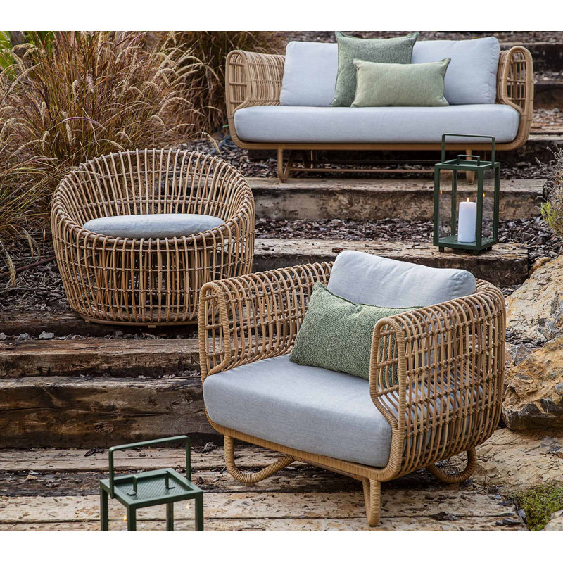 Nest Patio Chair with Cushions, Light Gray, Natural