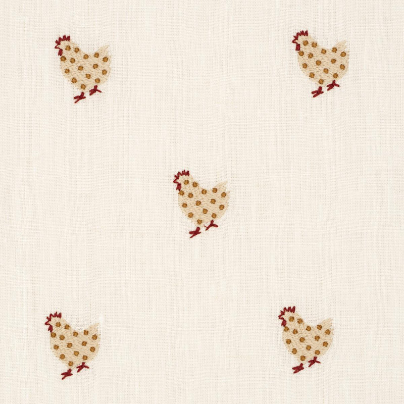 Betsy's Chicken Embroidery Fabric, Ivory