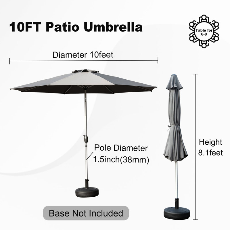 Parasol de patio 10 pi avec tissu élastique et système de manivelle à l'épreuve du vent pour l'extérieur