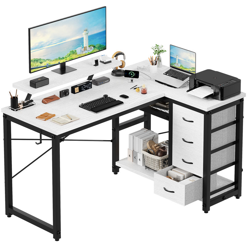 L-Shaped Metal Base Computer Desk, White