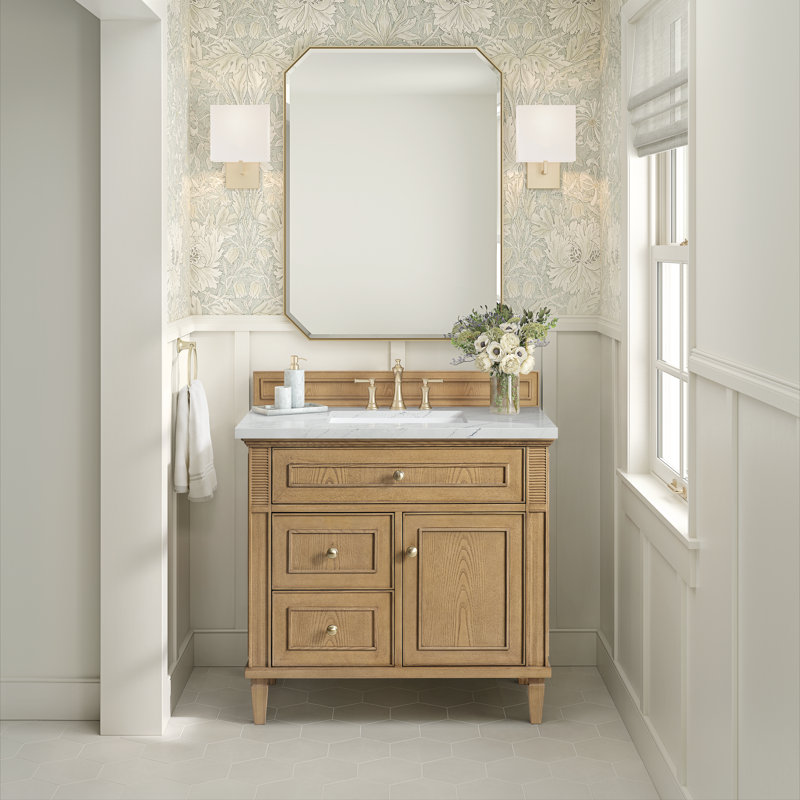 Lorelai 36'' Single Bathroom Vanity with Top, Light Natural Oak, Ethereal Noctis, 8" Widespread