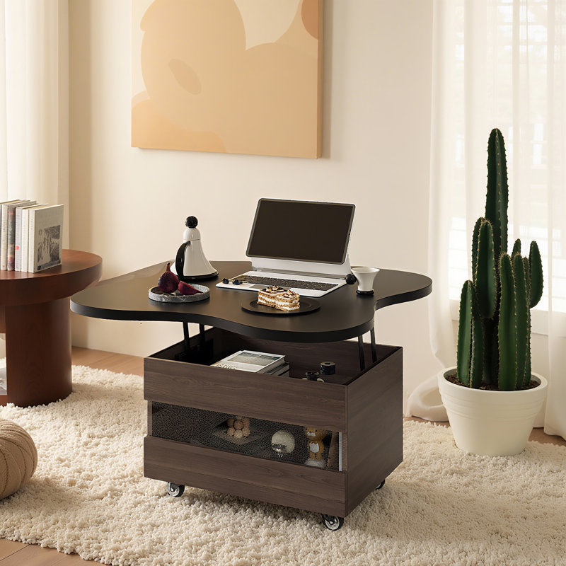 Table basse à plateau relevable moderne avec compartiment caché et tiroir