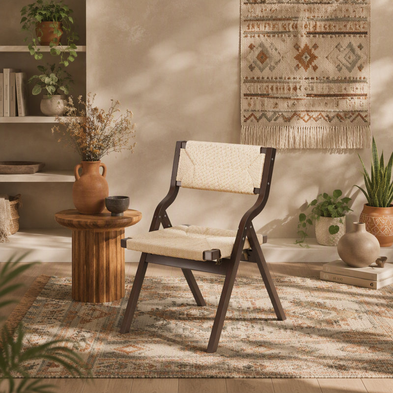 Chaises de salle à manger empilables en bois pliables avec siège tissé et dossier en sangle, idéales pour la cuisine, la salle à manger et divers espaces intérieurs / extérieurs, ensemble de 2