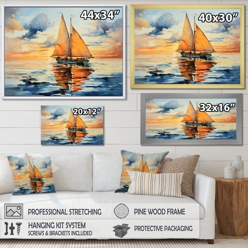 Boat Luminous Horizons II - Transportation Wall Decor, H 34 po x l 44 po x P 1,5 po, Cadre flottant noir
