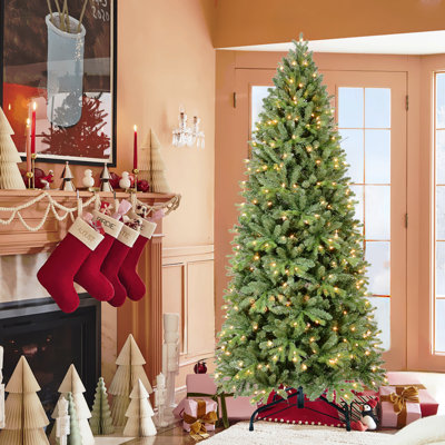 Arbre de Noël 9 pi avec 2435 pointes et 700 lumières DEL chaudes - branches mixtes en PVC + PE, structure à charnières pour une installation facile, support en métal pour un soutien solide, décoration luxueuse des Fêtes