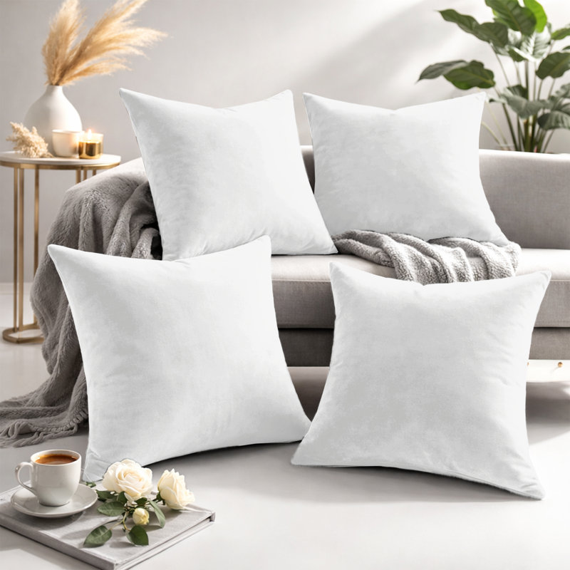 Square Scatter Velvet Cushion Cover ( Set of 4 ), Off White