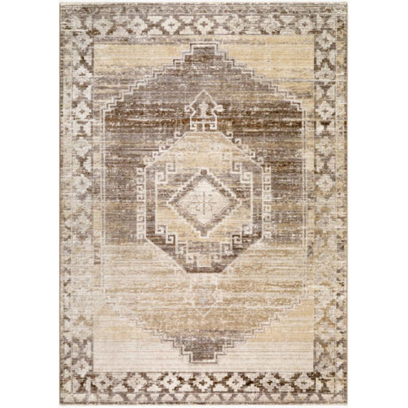 Tapis d'intérieur tissé à la machine Bloomingdale, Rectangle 6 pi 7 po x 9 pi, Brun / blanc / brun clair / gris