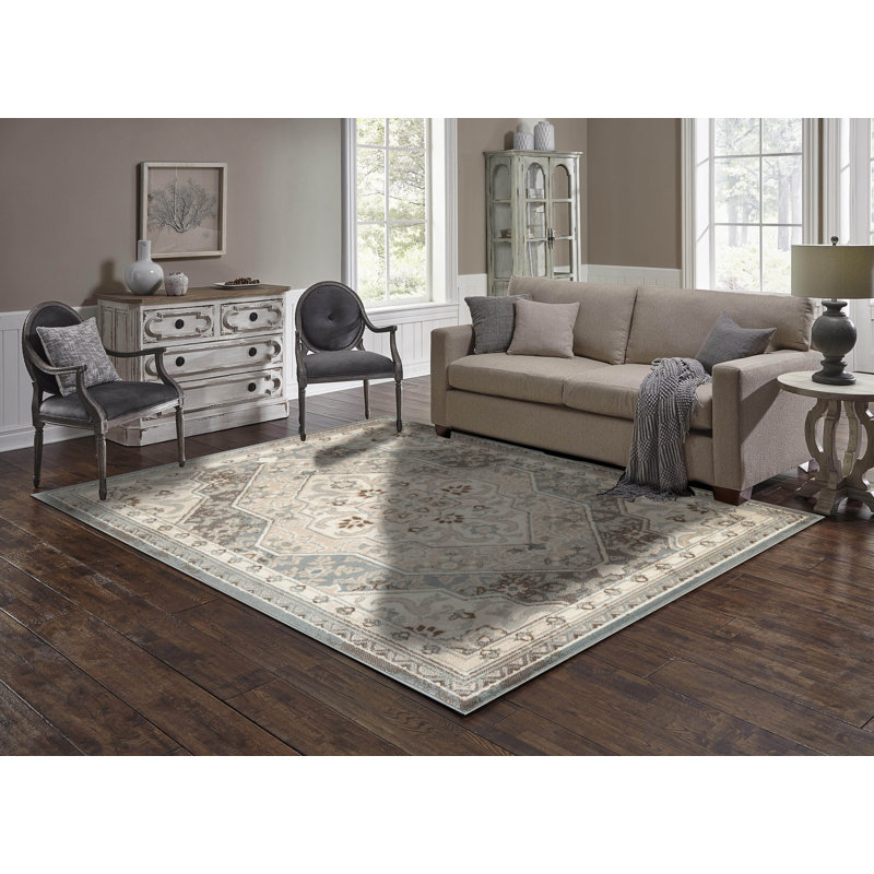 Tapis oriental bleu clair / beige / brun L'Baiet Mindoro, Rectangle 5 pi x 7 pi