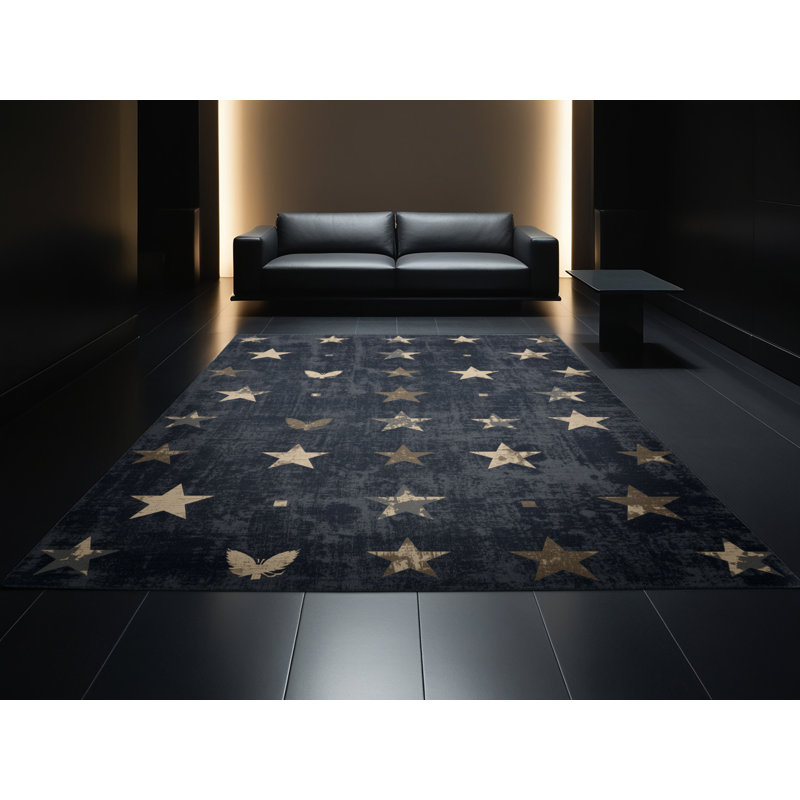 Soft Plush Feingold July 4Th Modern & Contemporary Abstract Area Rug in Gray – Black Binding, 2x4
