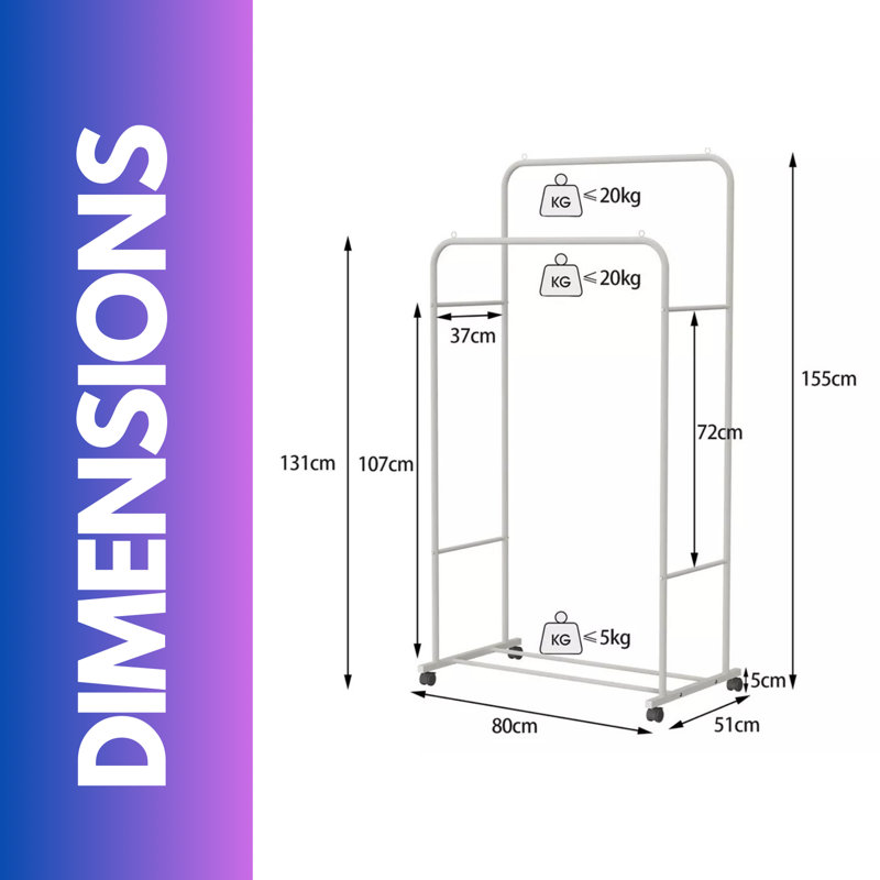 Auria Heavy Duty Metal Clothes Rail Open Wardrobe On Wheels With Storage Shelf