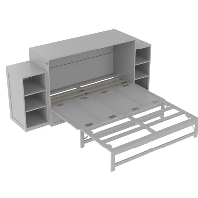 Queen Bed With Gray Finish, Ample Storage And Space For Guest Rooms In Gray, Featuring Spacious Drawers Shelves, Perfect Compact Bedrooms