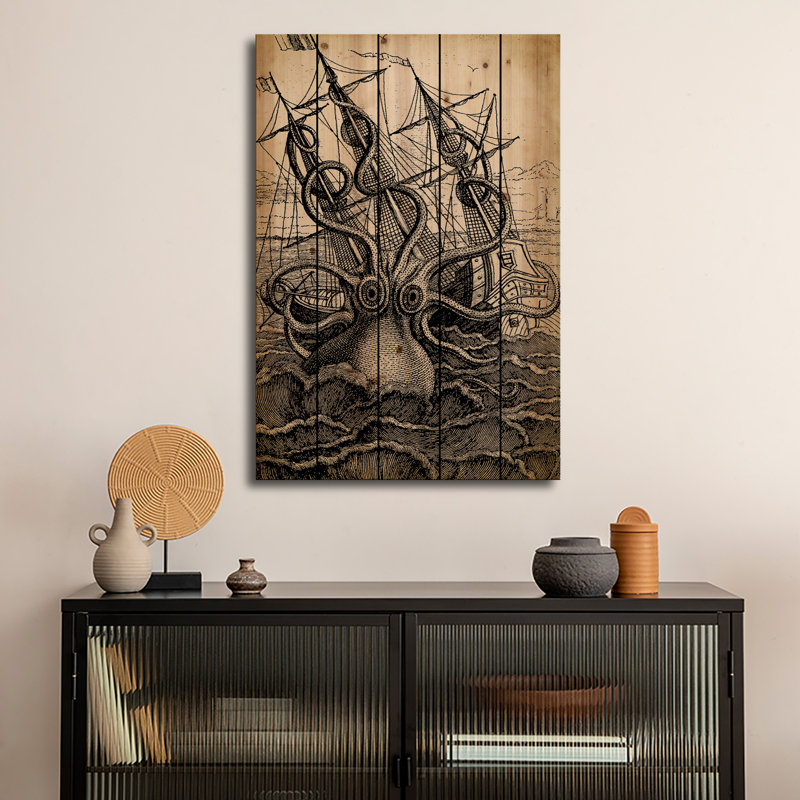 Reproduction d'art murale en bois - Kraken par PatentsPrintStore, H 26 po x l 18 po