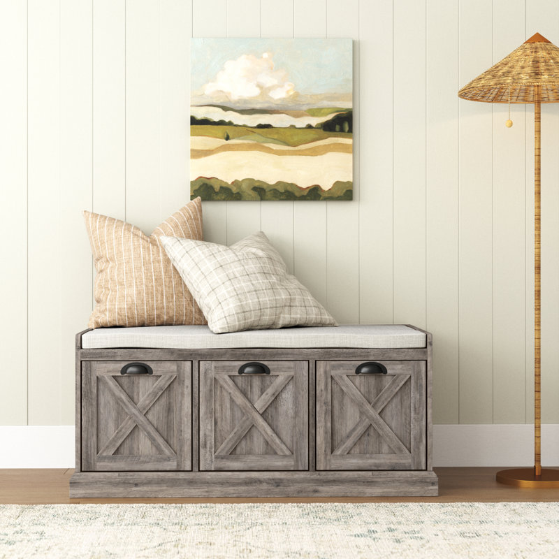 Banc de rangement avec tiroirs Kenia, Gris délavé/ blanc