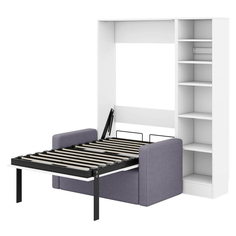 Lit escamotable Verlina avec canapé et tablettes, Lit simple