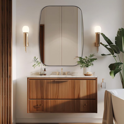 Modern Oblong Bathroom Mirror Long Oval Mirror with Stainless Steel Frame