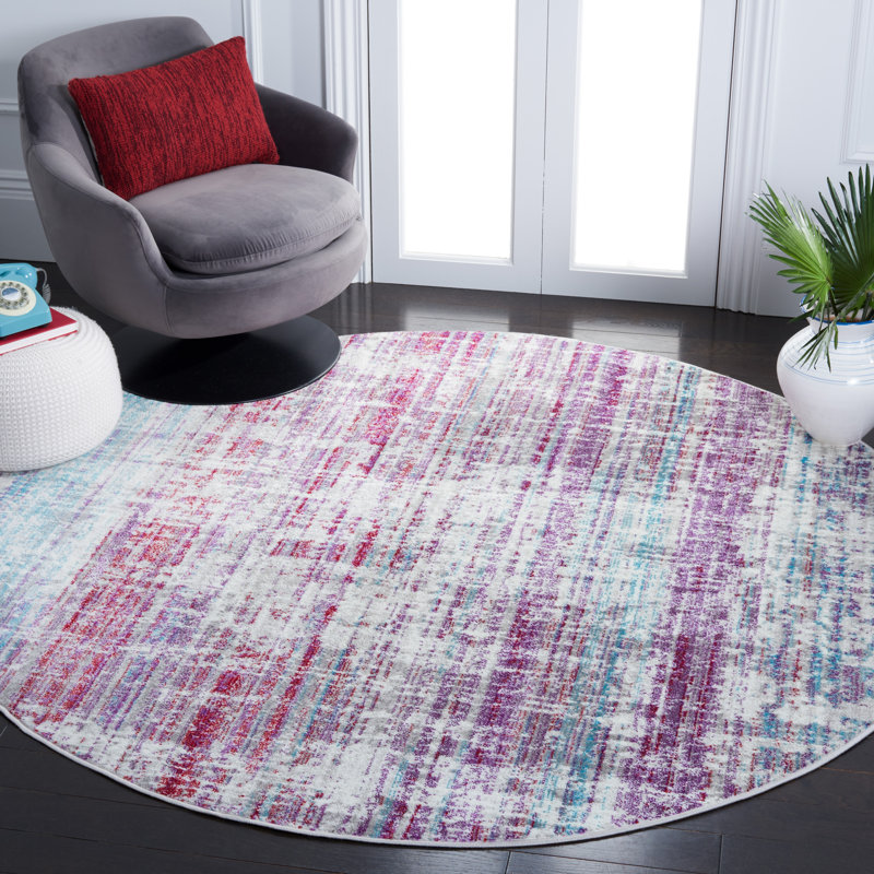 Tapis mauve / bleu / gris à motif abstrait Olmstead, Rond 6 pi 7 po