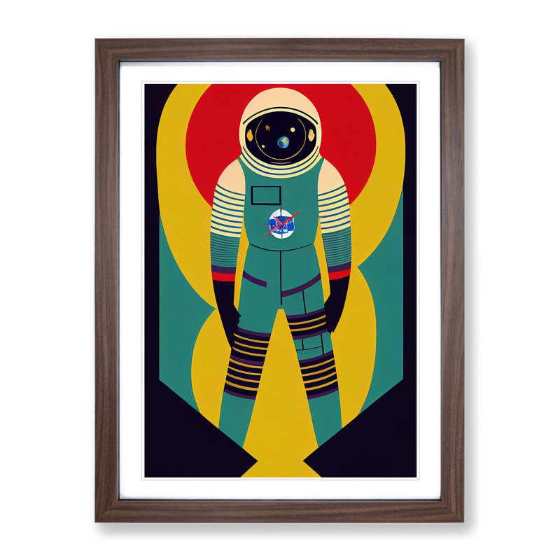 Astronaut Pop Art No.2 - Single Picture Frame Print, 46cm H x 34cm W x 2cm D, Walnut Framed