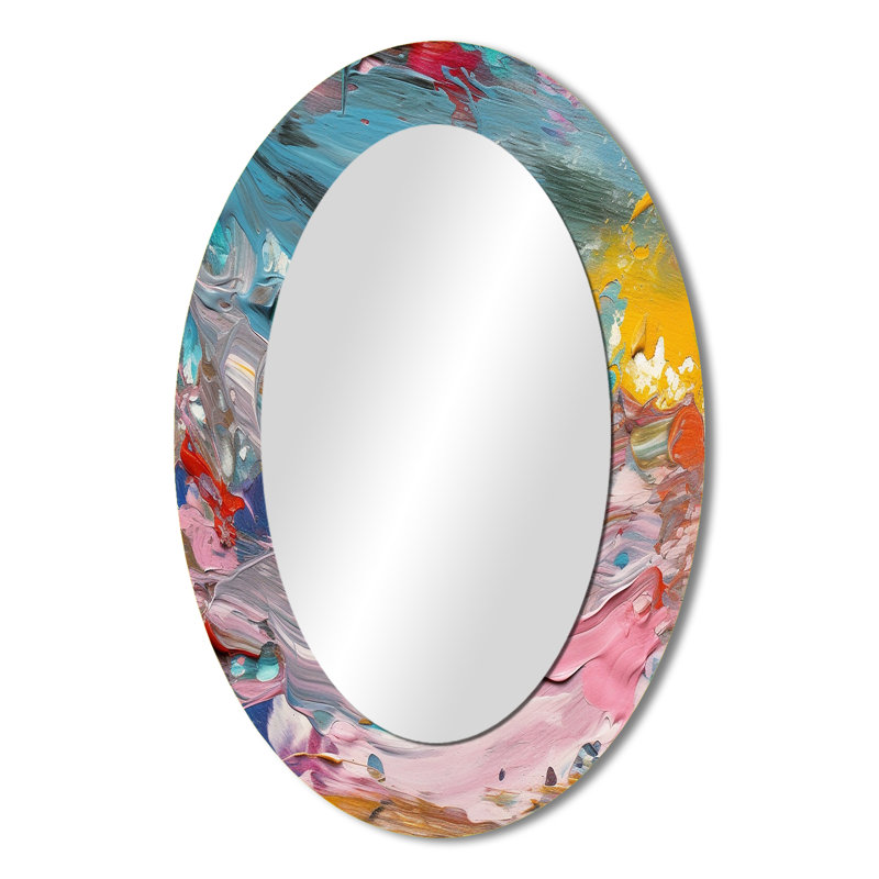 Summer Pastel Groove Abstract Expressionism I - Pink Oval Wall Mirror Decor, 36" x 24"