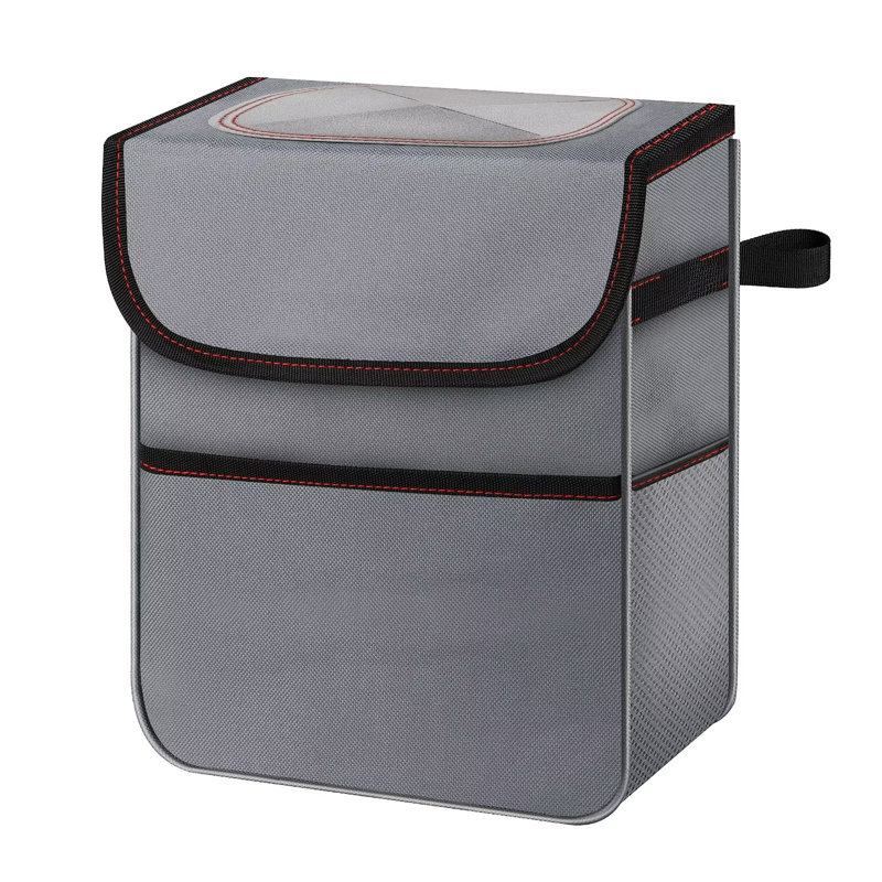 Simple poubelle de voiture de luxe 2 gallons avec couvercle et poches de rangement, poubelle polyvalente avec sangles réglables, organisateur pliable et portable, gris