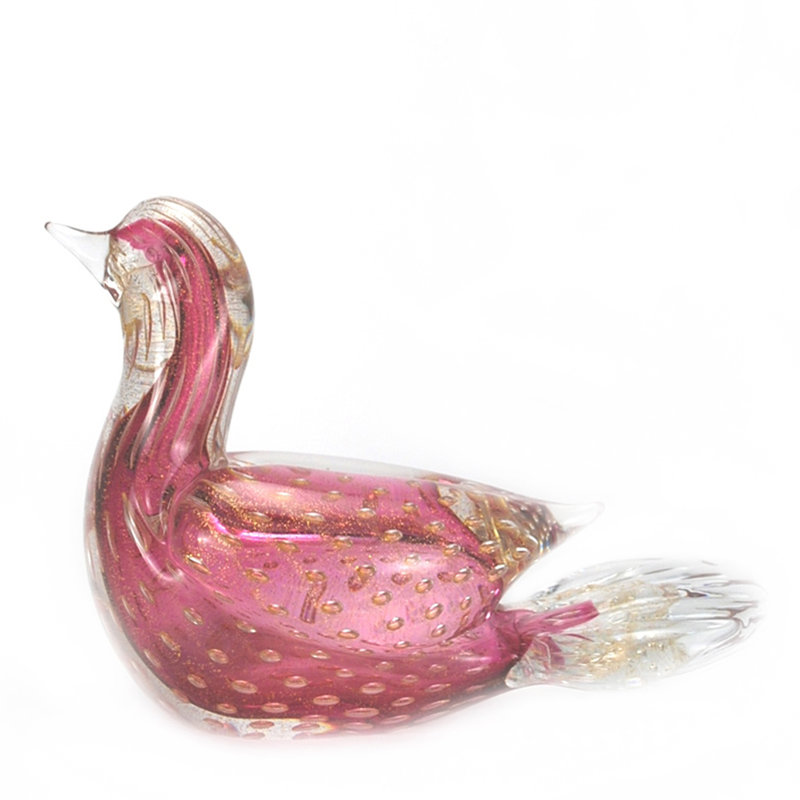 Murano Glass Bird, Ruby Gold, 6" H x 4" W x 9" D