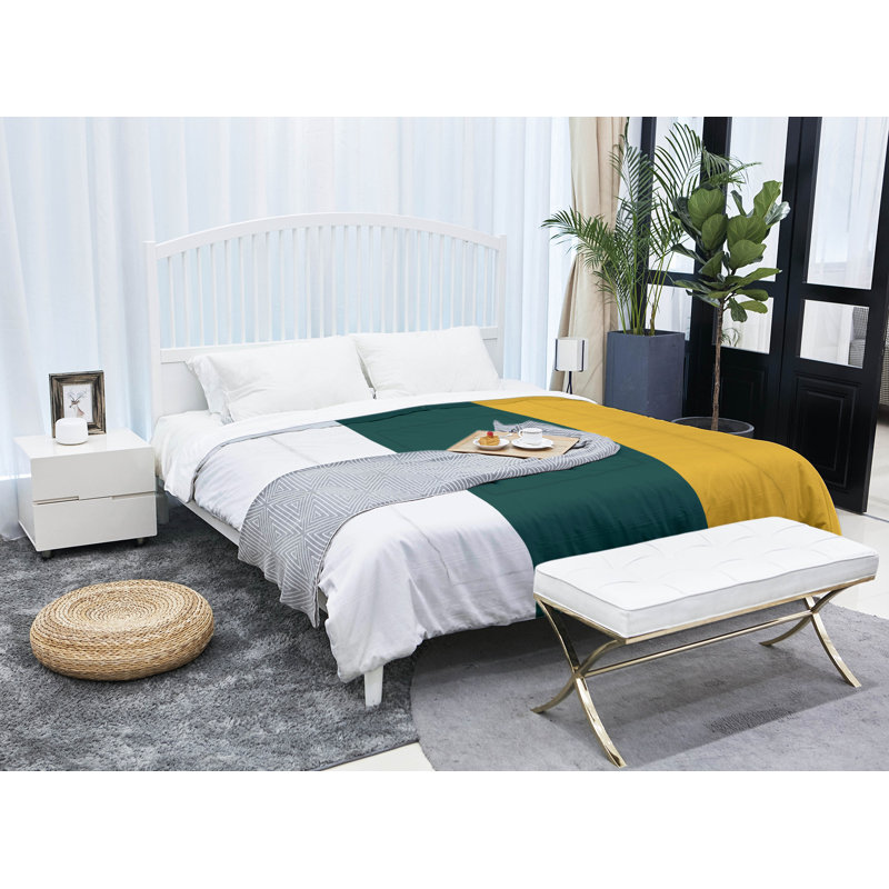 Modern & Contemporary Box Stitch Striped Comforter, Twin Comforter, White/Kelly Green/Gold