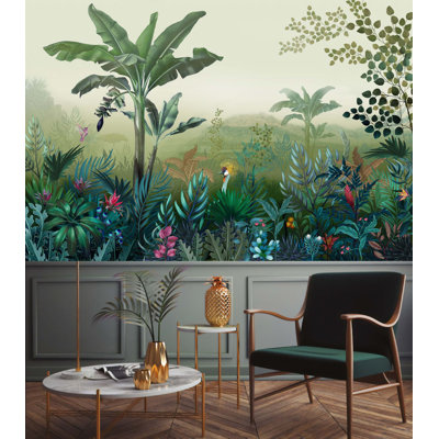 Papier peint floral vert tropical