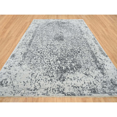 9'10"x14' Gray Hand Knotted Broken Zoroastrian Design Wool And Silk Rug FCEF6AD5E3CE4A9C8C09F37286A72CA3