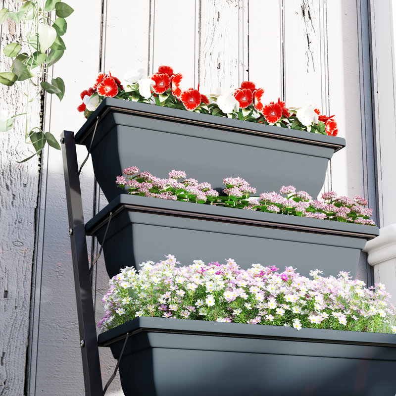 Pots de fleurs surélevés à 5 niveaux avec trous de fuite, Gris