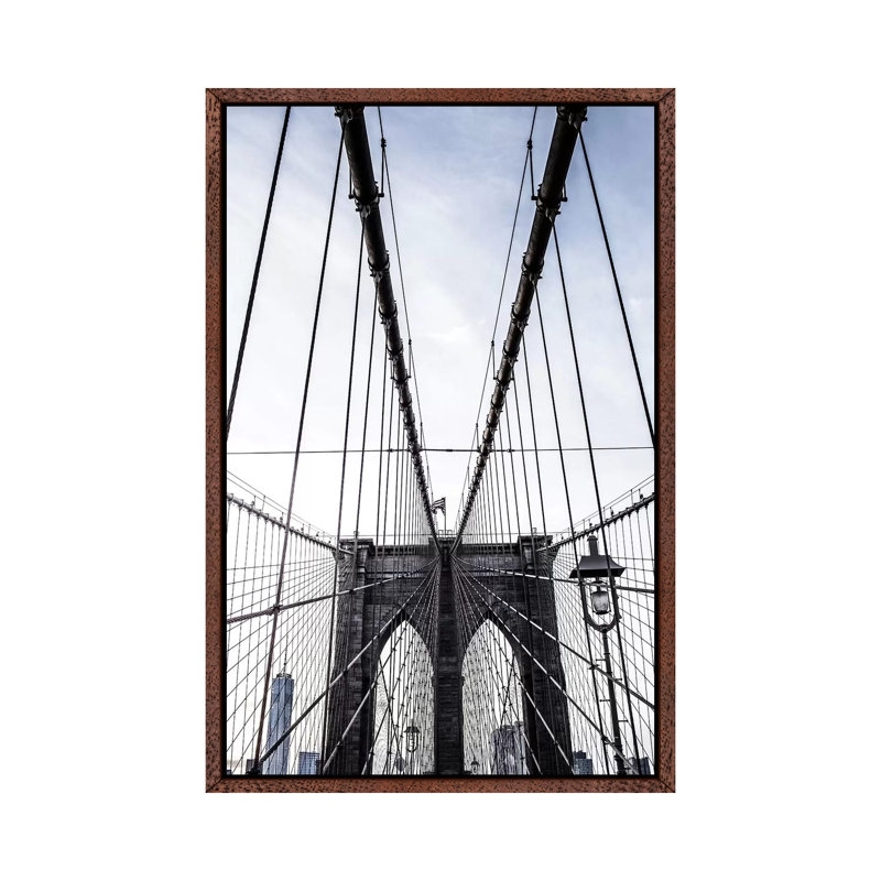 Brooklyn Bridge II by Ann Hudec - Print on Canvas, Classic Brown Wood Framed, 66.04cm H x 45.72cm W x 3.81cm D