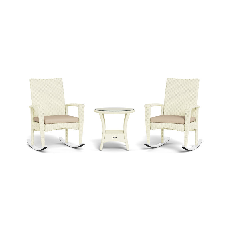 Bayview 3 Piece Wicker Rocking Chair Set, Magnolia White