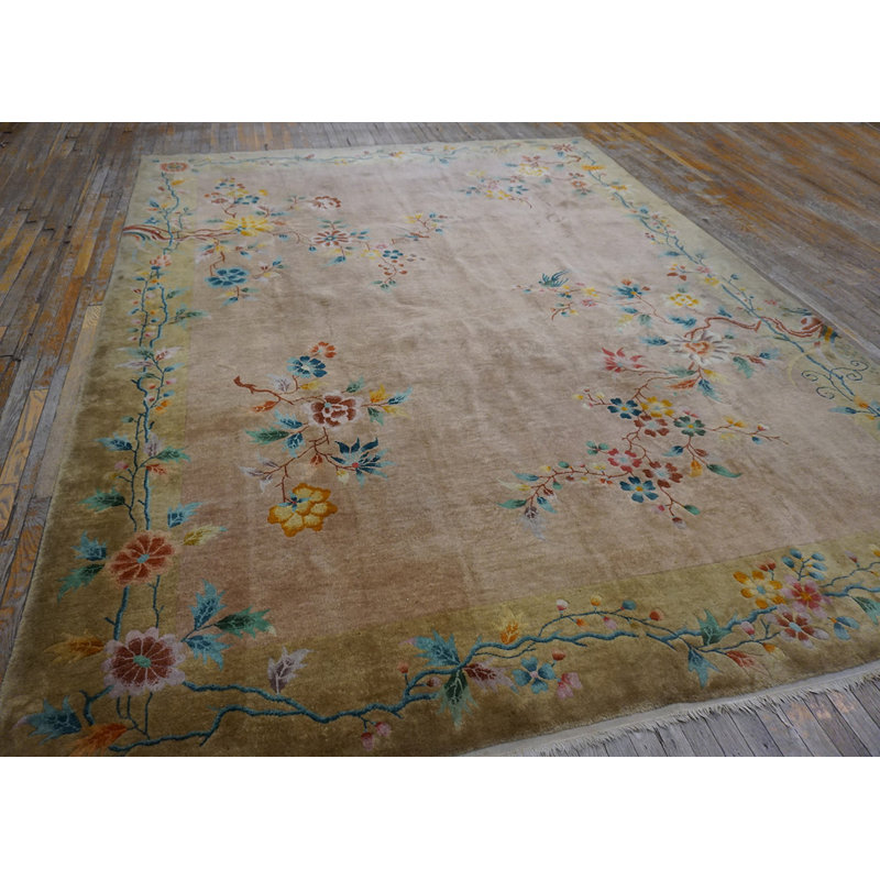 Chinese - Art Deco 1920s Rectangle Wool Coral Room Size Antique Knotted Rug
