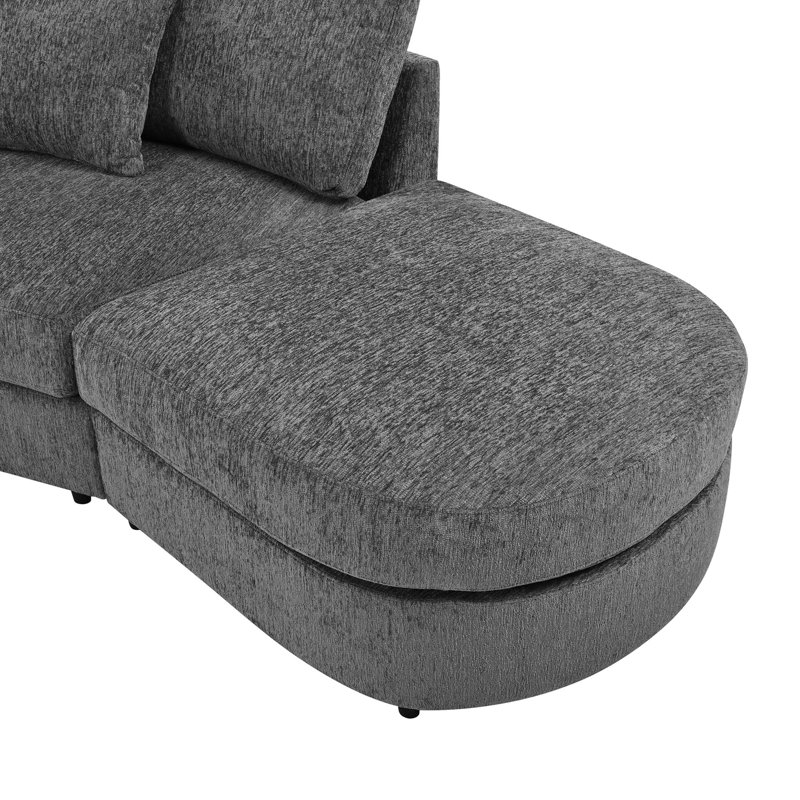 Canapé modulaire incurvé moderne avec revêtement en chenille et confort d'assise profond, Grey Chenille