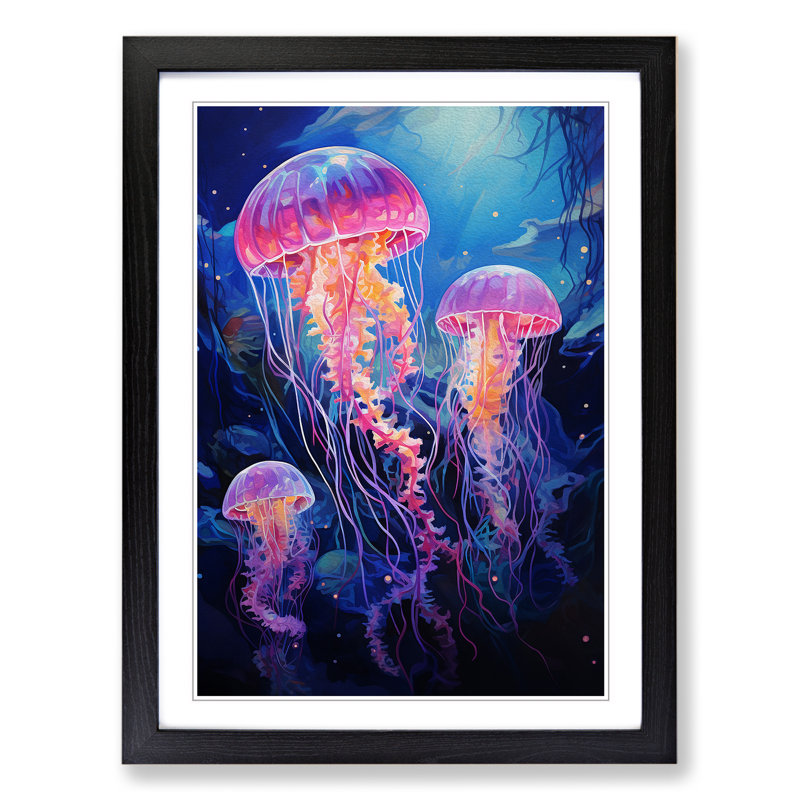 JellyFish Action Painting - Framed Print, Black Framed, 46cm H x 34cm W x 2cm D