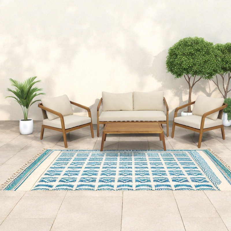 Ensemble de canapés de patio durable, conversation rustique en bois d'acacia pour le patio à la maison