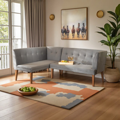 Ensemble de 2 banquettes en velours gris Yovrin, brun noyer, H 31,62 po x l 80,61 po x P 26,82 po
