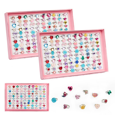 Paquet de 300 bagues en plastique pour enfants, ensemble de bijoux en cristal strass en résine assortis, jolie fête d'anniversaire