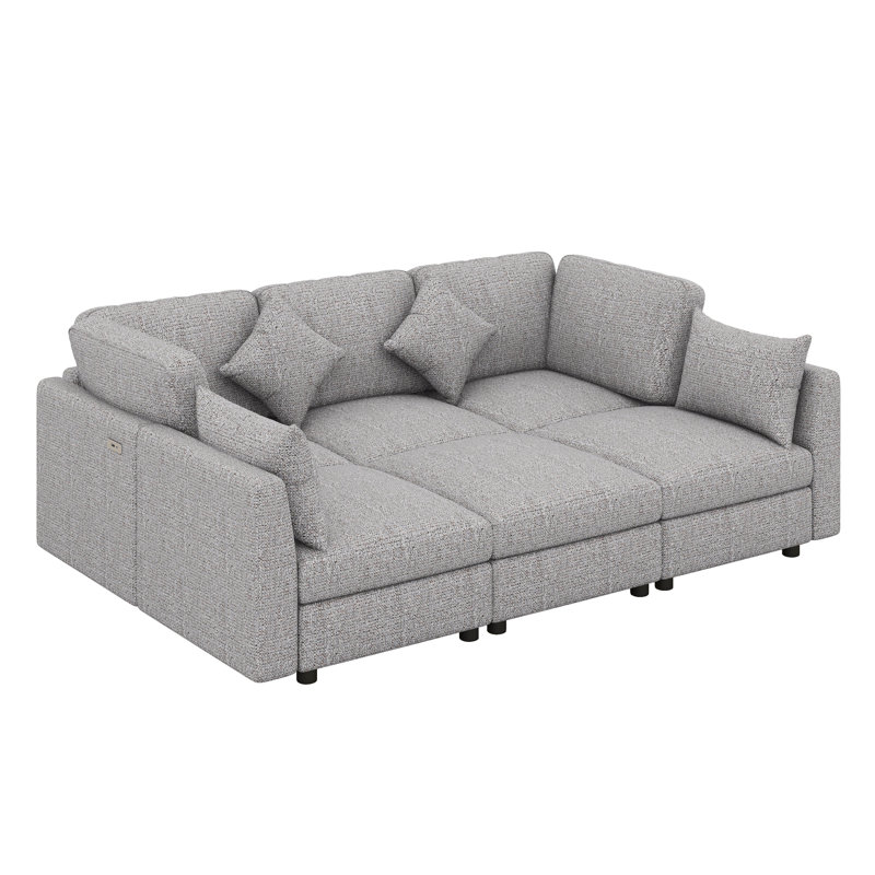 Canapé modulaire en U 86,6 po, canapé en L avec repose-pieds mobile et deux ports USB pour le salon