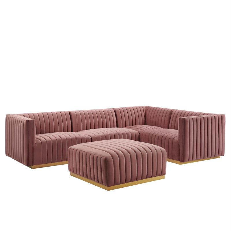 Canapé modulaire 5 pièces Conjure Channel, Rose 100% polyester, Face à la droite