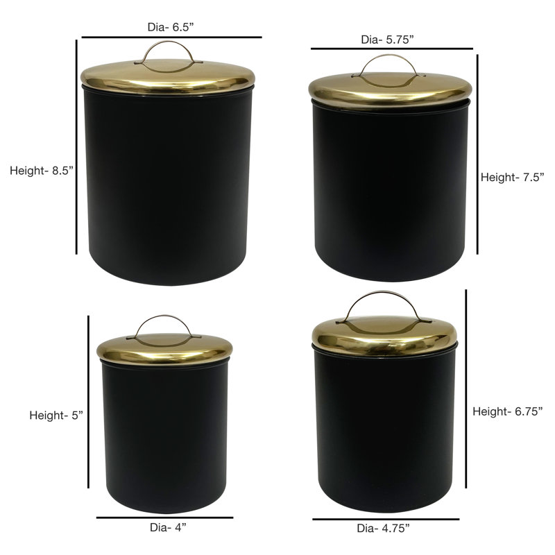 Set Of 4 Kitchen Canisters Stainless Steel Canister - Set of 4, Black