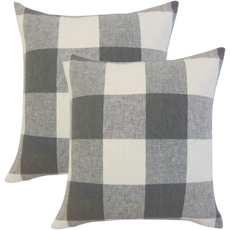  Plaid Linen Throw Pillow, Gray