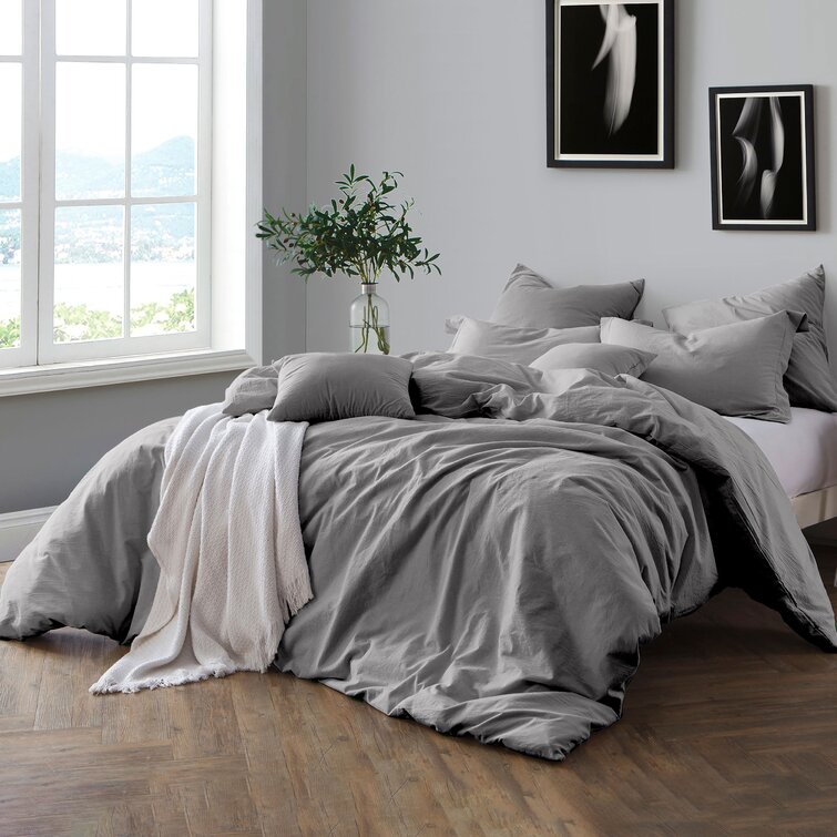 Kirkus Duvet Cover Set Ebern Designs Color: Chambray Blue, Size: King/Cal. King Duvet Cover + 2 Shams