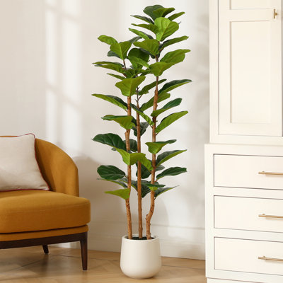 Adcock  Artificial Fiddle Leaf Fig Tree with Realistic Leaves and Natural Trunk, Potted Tree