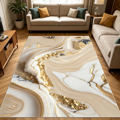 1PC Gold Foil Fluid Marble Agate Print area rugs for Living Room, Soft and Comfortable, Suitable for all seasons, easy-to-maintain, machine washable Indoor floor mat, Under Table Farmhouse suitable for dining room, bedroom, kitchen, entryway,