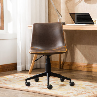 Antique Brown Air Lift Office Chair - 360 Swivel, Faux Leather Upholstery, Comfortable And , Matte Black Steel Structure Construction
