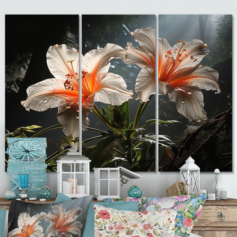 «Beautiful White Flower in Tropical Forest I», reproduction de toile tendue 3 pièces, H 28 po x l 36 po x P 1 po