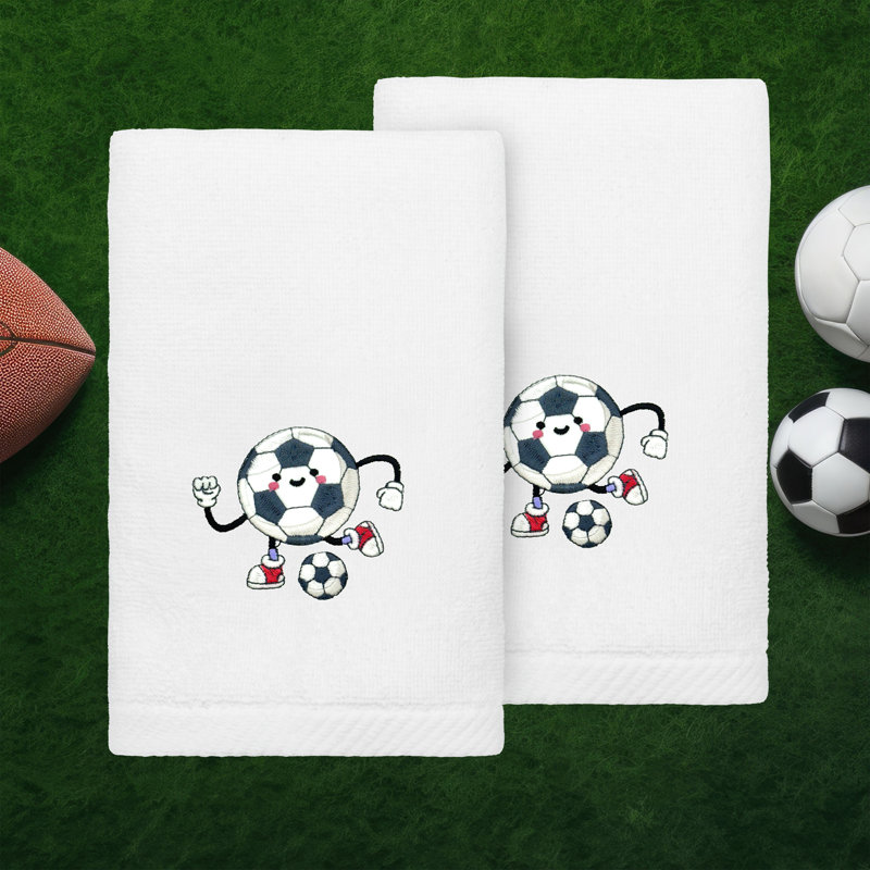 Soccer Player - Embroidered Luxury 100% Turkish Cotton Hand Towels (Set Of 2), White