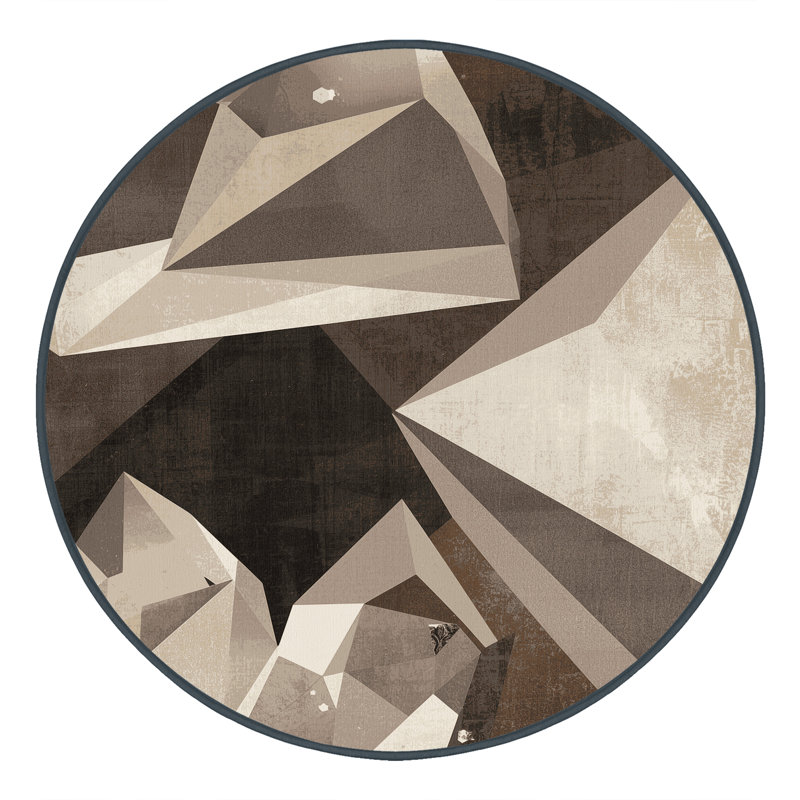 Machine Washable Manhasset Posh & Luxe Geometric Shapes Rug in Brown – Black Binding, 5' Round