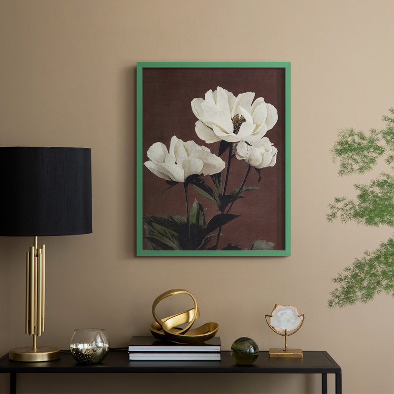 Reproduction florale rétro encadrée, bois massif, Vert, H 11 po x l 9 po