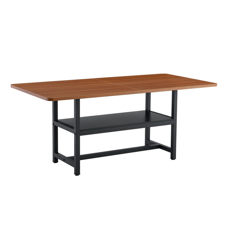 Table de salle à manger de 71 po avec tablette inférieure et plateau en bois aggloméré texturé noir, Brun